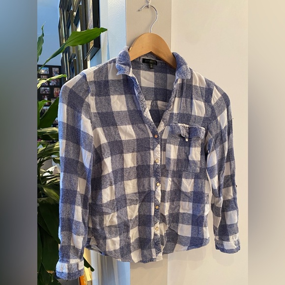 Dynamite Tops - Dynamite Blue and White Plaid Women's Blouse